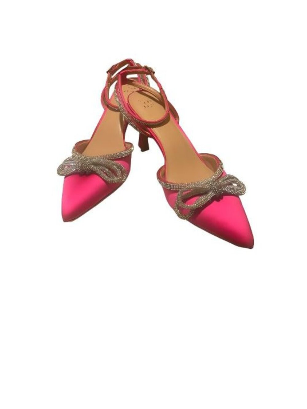 Elegant Rhinestone Pink Satin Like Pointy Toe Heels